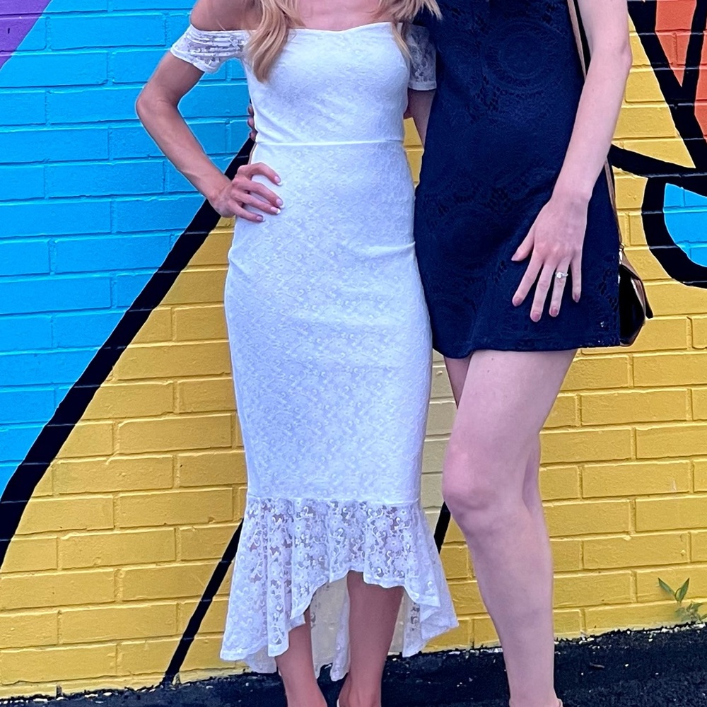 Ivory Lace off the shoulder midi dress - Picture 8 of 10